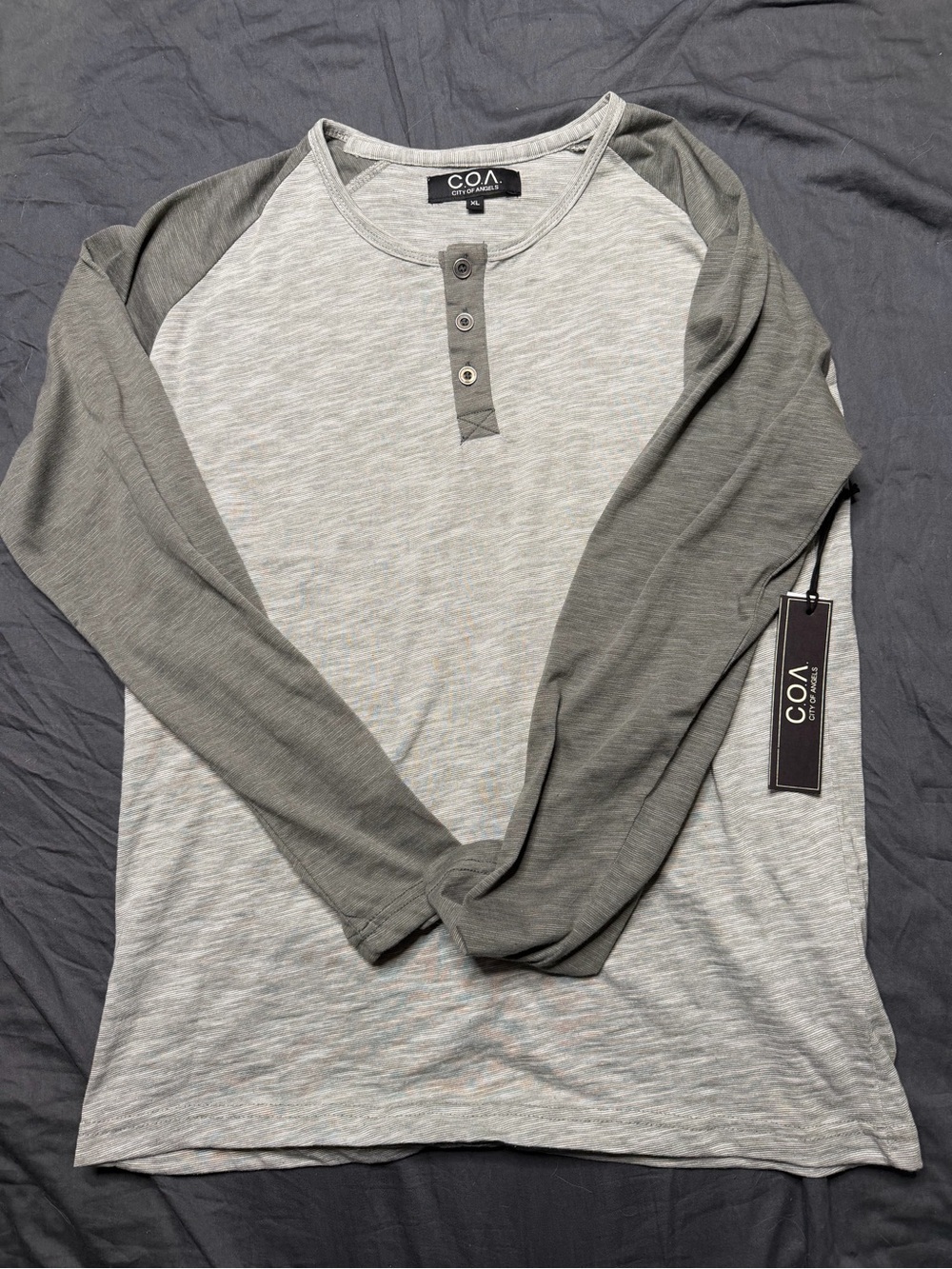 Two-Tone Gray Raglan Henley Long Sleeve Shirt